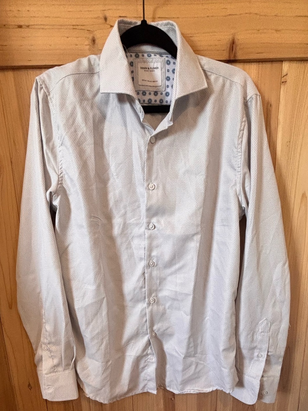 Denim & Flower Men's white/silver/pale blue Micro-Pattern Dress Shirt